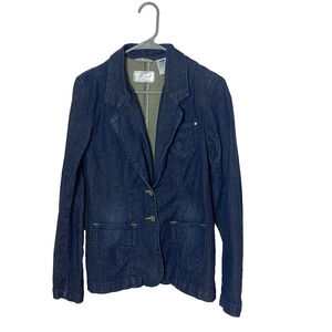 Levis Denim Blazer Jacket Sz M Dark Wash Pockets Button Cuffs